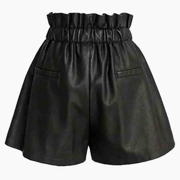 High Waisted Wide Leg Faux Leather Womens Short - Picture 4 of 6
